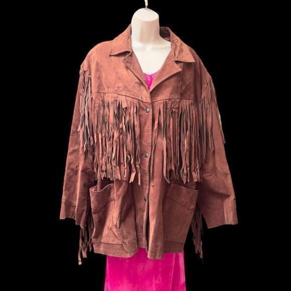 Vintage Western Brown Long Fringe Leather Cowgirl Jacket Size XL 1990s does 70’s